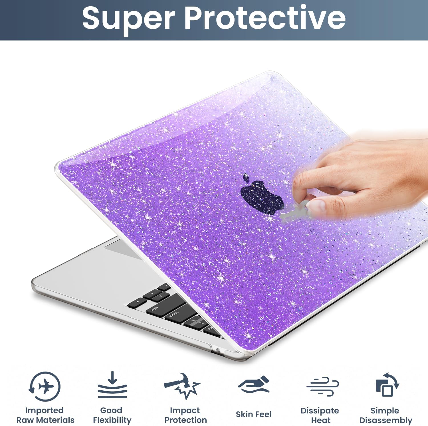 Compatible with MacBook Air 13 inch Case 2025 2024 2023 2022 M4 M3 M2 (Model A3240 A3113 A2681) Sturdy Glitter Laptop Hard Shell for MacBook Air 13.6" + Keyboard&Screen Cover, Gradient Purple - Image 4
