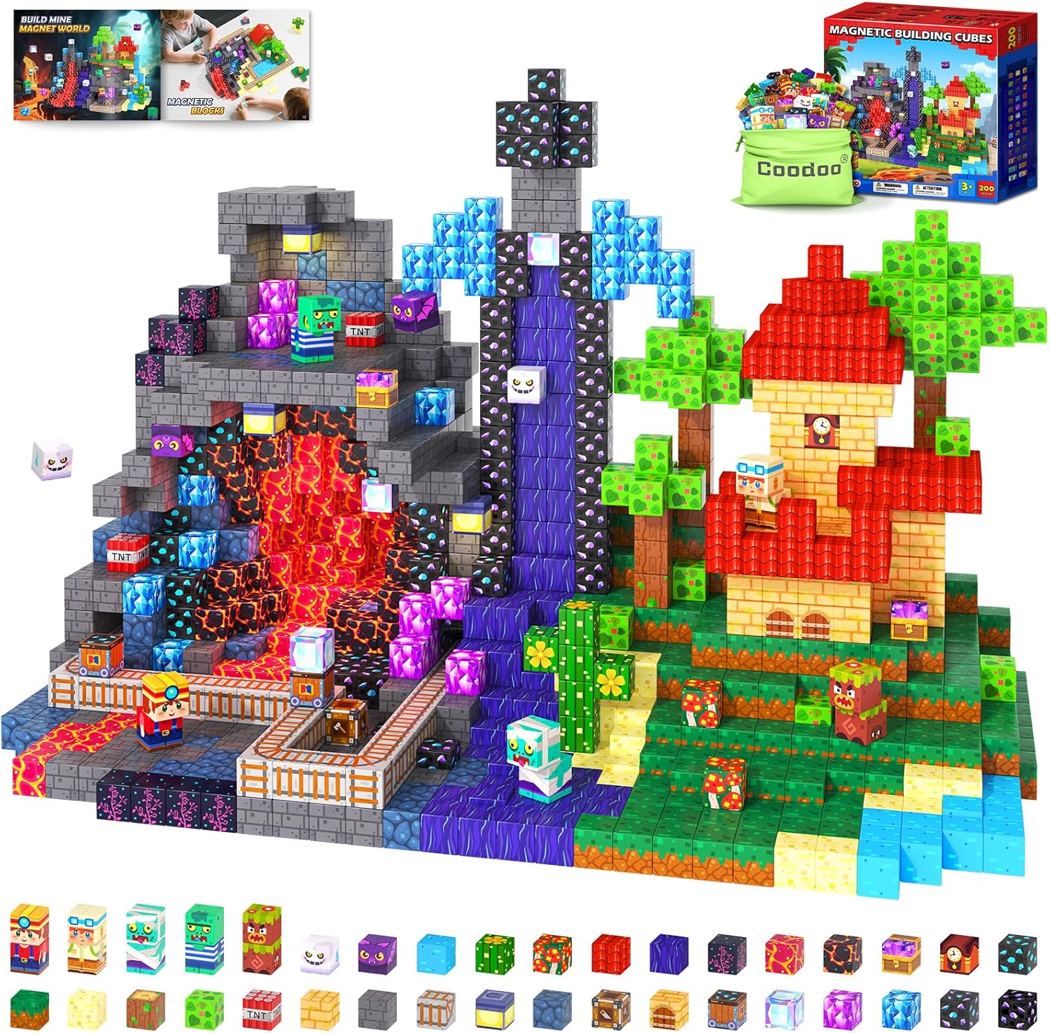 200 PCS Magnetic Blocks (0.8in) – Magnetic Building Blocks Magnet Toy Outdoor Sensory Toddler Toys for Ages 5-7 8-13 3 4 5 6 7 8, Idea Gifts for Boys and Girls Age 3+ Years Old Kids Toys Games