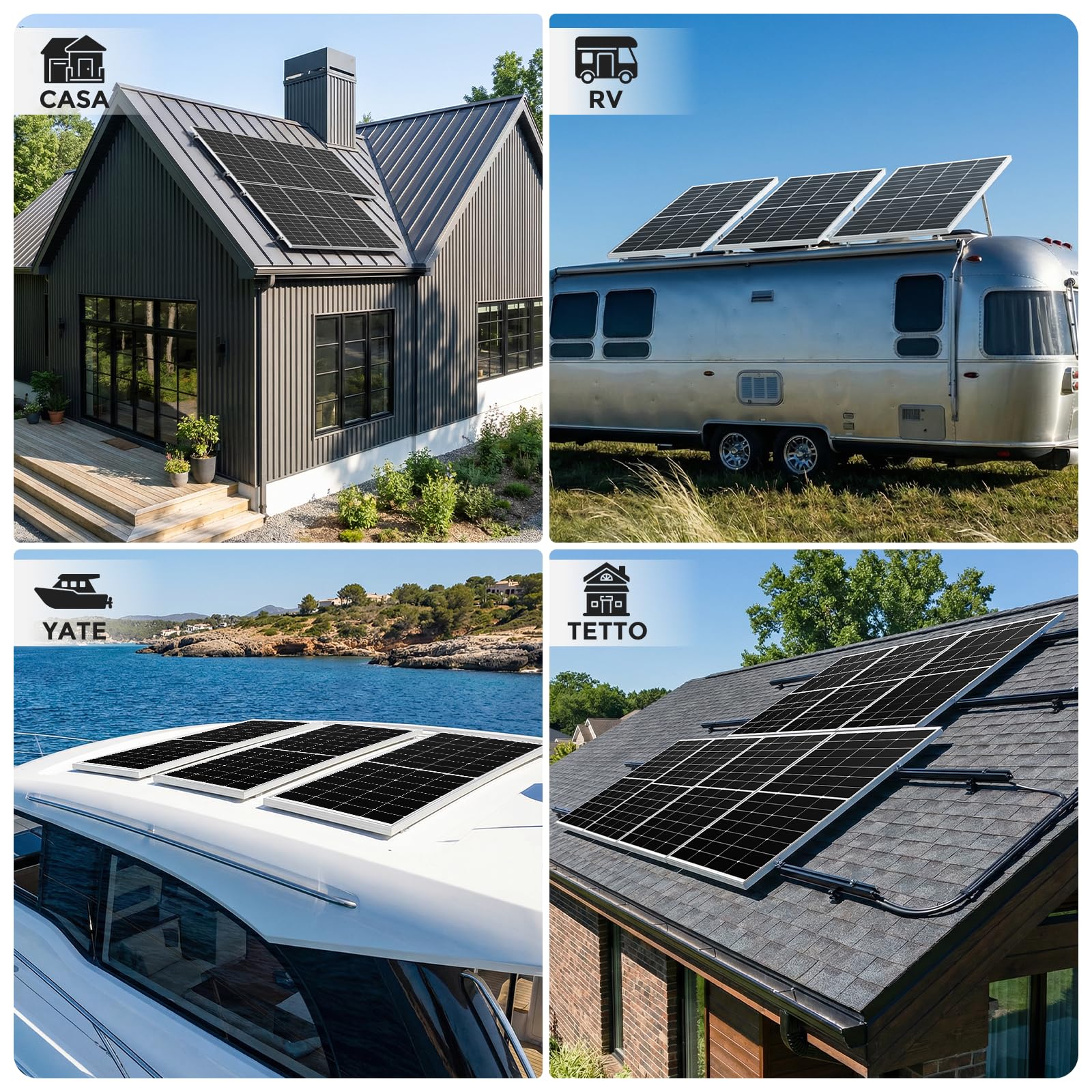 Pannello solare monocristallino da 300W 12 V, modulo PV 25% ad alta efficienza per roulotte, camper, case, balconi, barche, tetto, batterie e off-gri (300 watt)