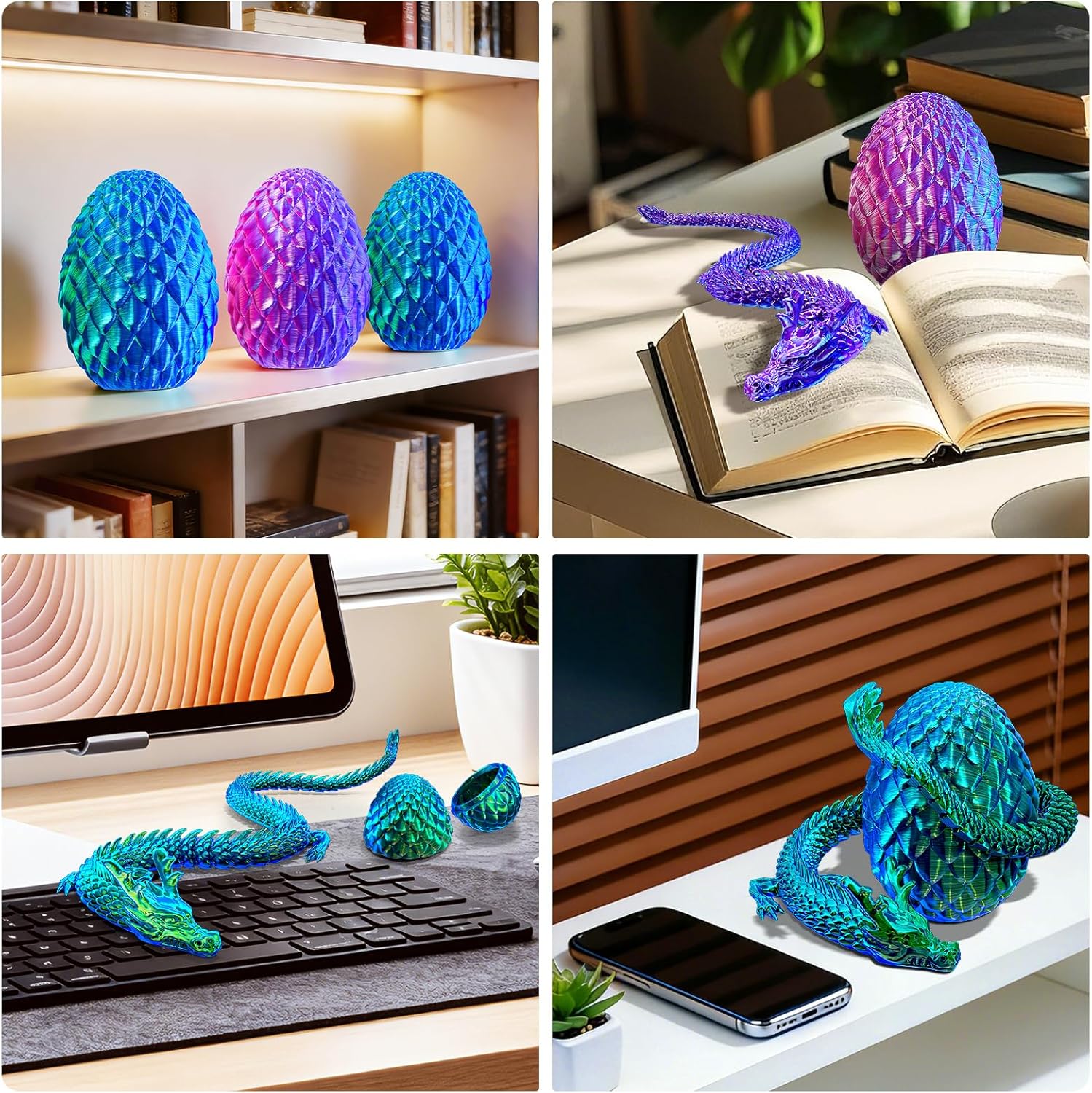 2 Pack 12" 3D Printed Dragons with Eggs, Easter Basket Stuffers, Large Prefilled Eggs Set for Kids Easter Egg Hunt, 3D Printer Animals with Fidget Toys for Boys Girls Age 4-6 5-7 8-12 (Eastern Dragon)
