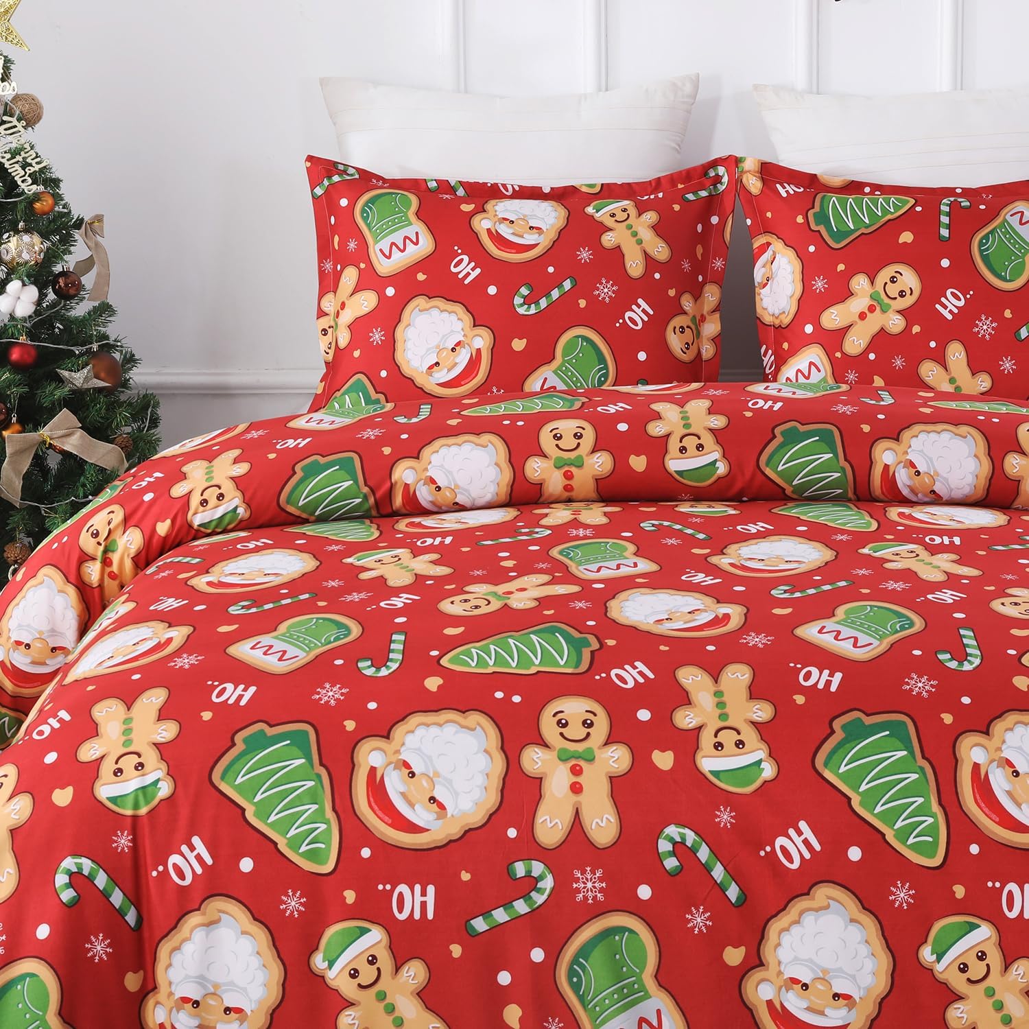 Vaulia Christmas Duvet Cover King, Holiday Soft Lightweight Microfiber Bedding Collection with Gingerbread Pattern, Includes 1 Duvet Cover and 2 Pillow Shams, Red Color - Image 7