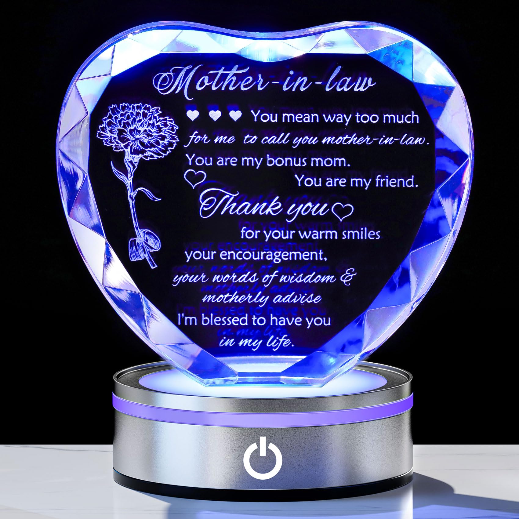 Veilleuse en cristal pour belle-mère : décoration lumineuse de mariage