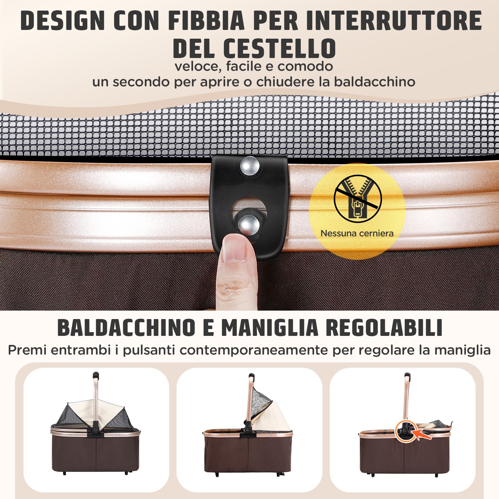 Gimars Passeggino Pieghevole per Cani Gatti 4 in 1 fino a 20 kg, Passeggino Cane con Trasportino Staccabile Cestello, Ruote Anteriori 360°, Parapioggia Freni Portabicchieri Cestino Portaoggetti, Cachi