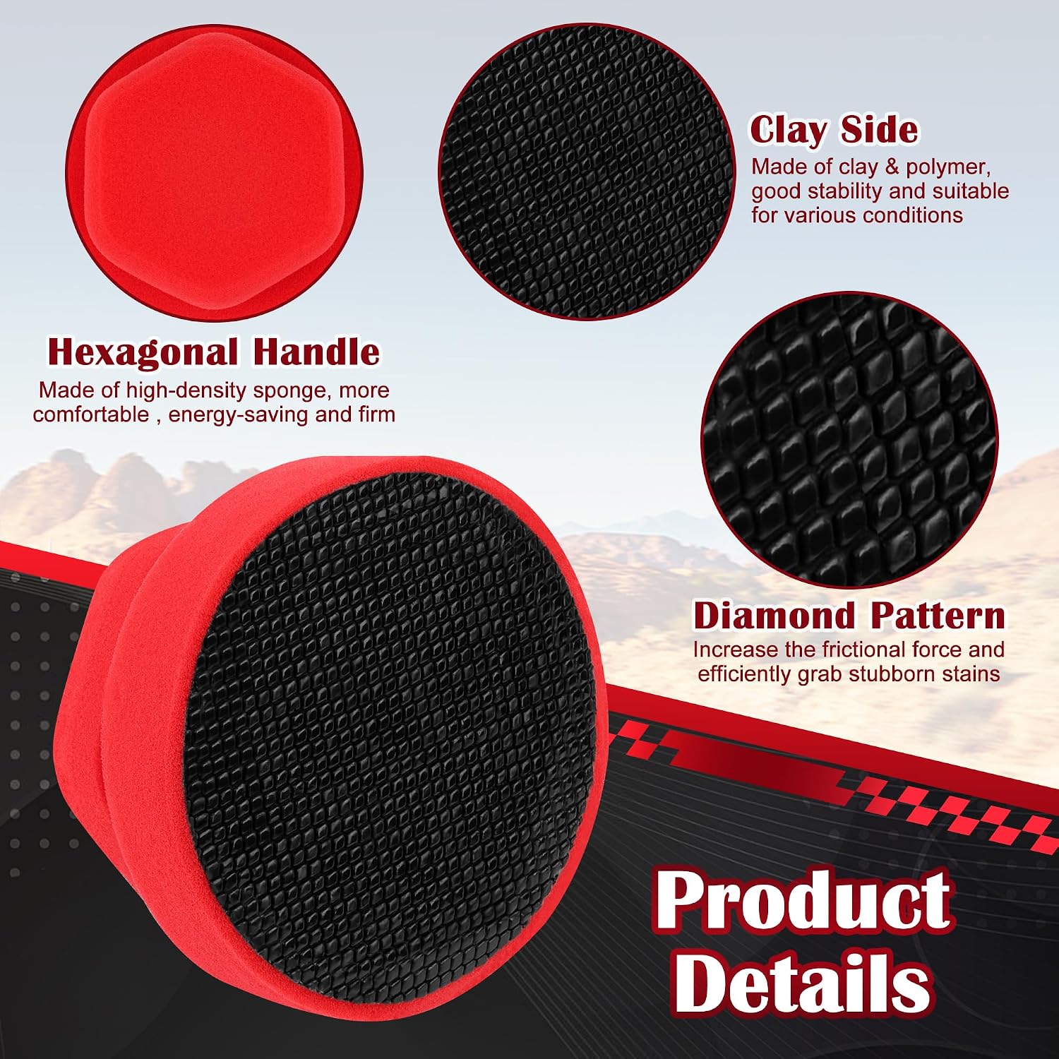 Synthetic Clay Bar Sponge, Luxiv Red Magic Car Clay Bars Auto Detailing with Hexagonal Handle Clay Bar Ball for Car Detailing Smooth, Clean