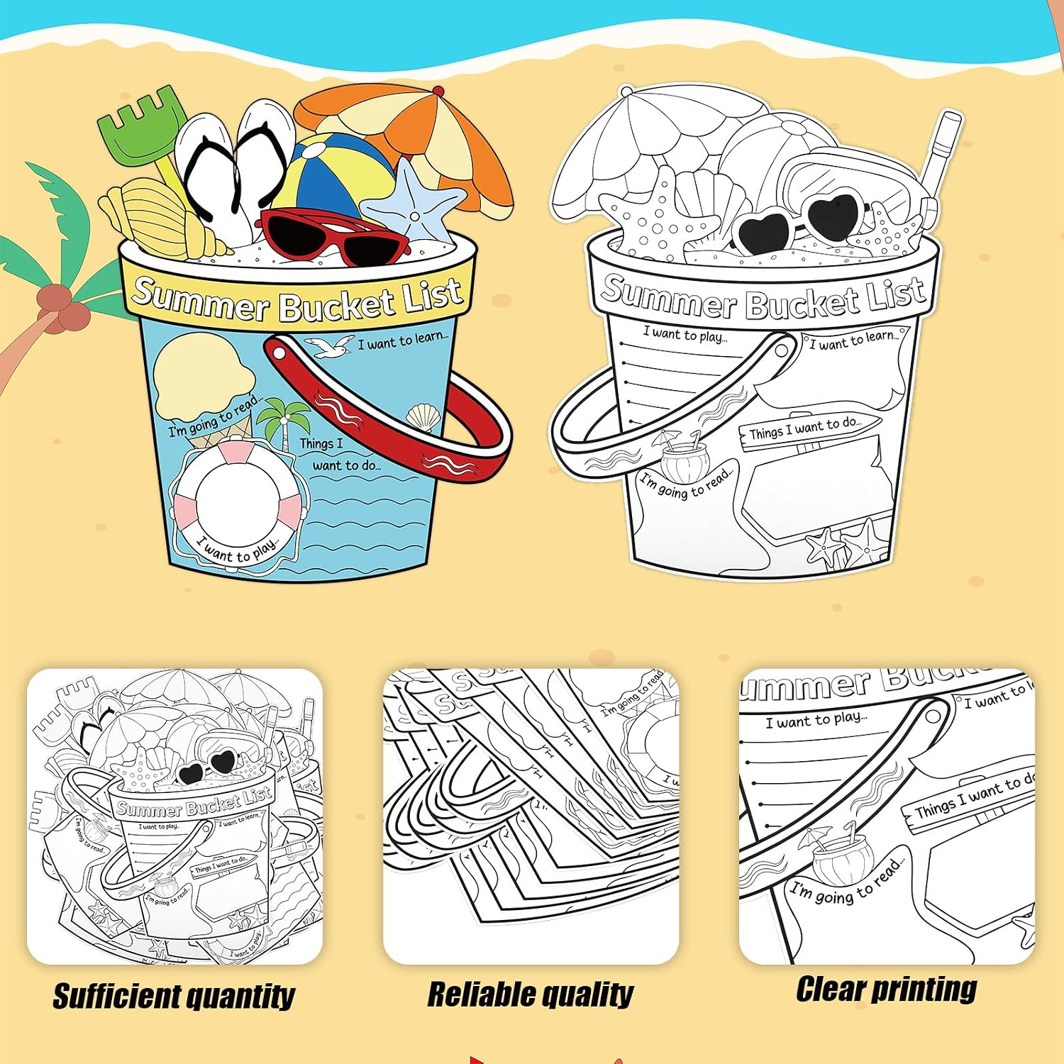 Penitue 32pcs Summer Bucket List for, 2 Styles Summer Activity Coloring Posters Color Your Own Holiday Ideas Checklist for End of School Year Gift Camp Supplies & Crafts image 4