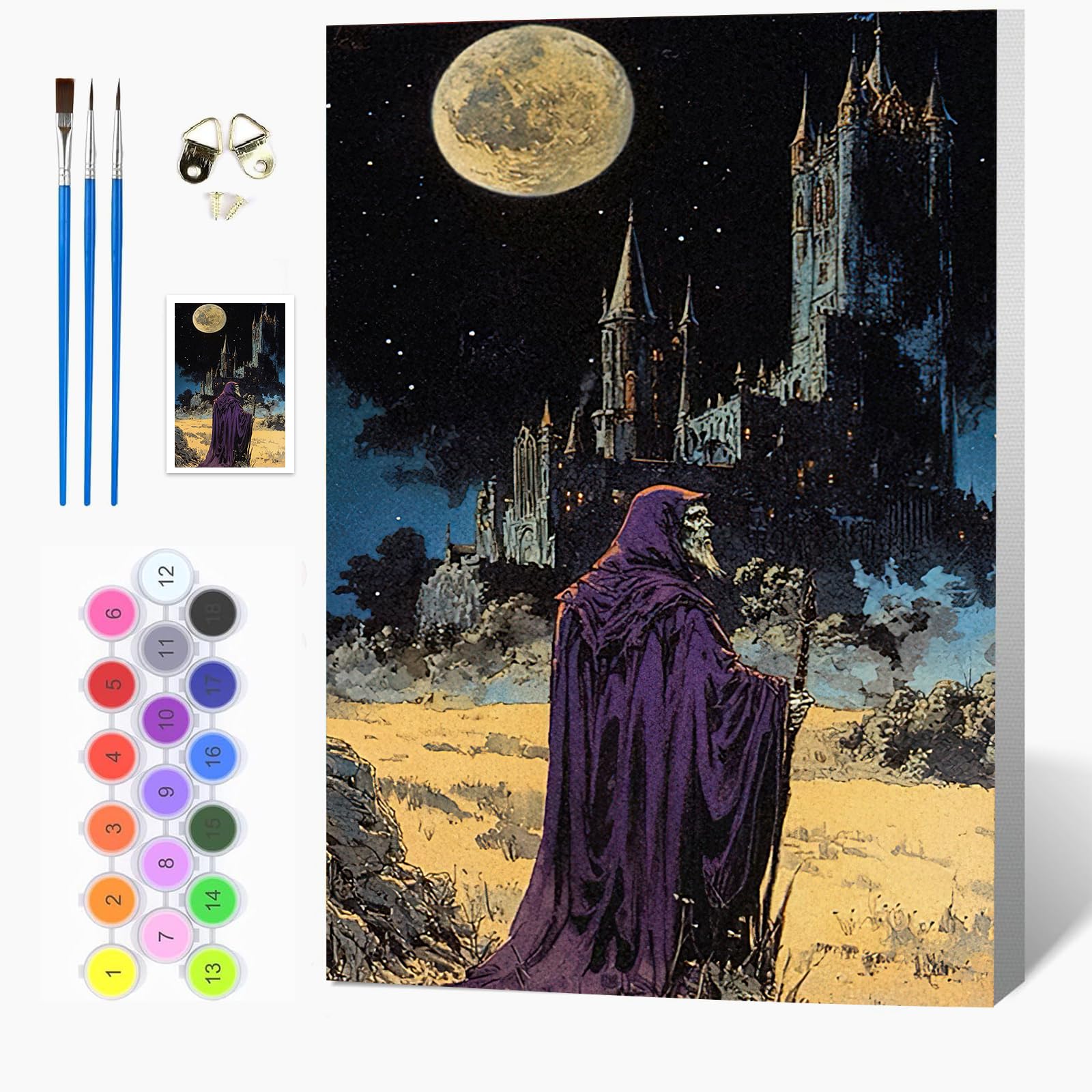 Auremi Gothic Paint by Numbers Kits for Adults Kids,Halloween Painting Kits for Beginners On Clear Symbols Canvas with Wooden Framed, Easy DIY Acrylic Pigment Drawing 20x30cm