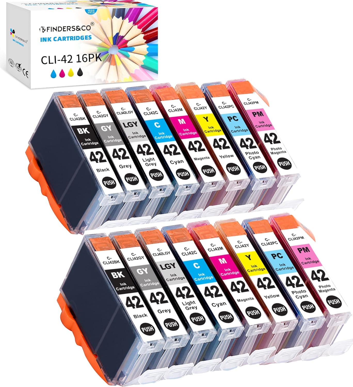 F FINDERS&CO Compatible Ink Cartridges Replacement for Canon CLI42 CLI-42 Ink for Canon Pixma Pro-100 Pro-100S Printer (16-Pack)