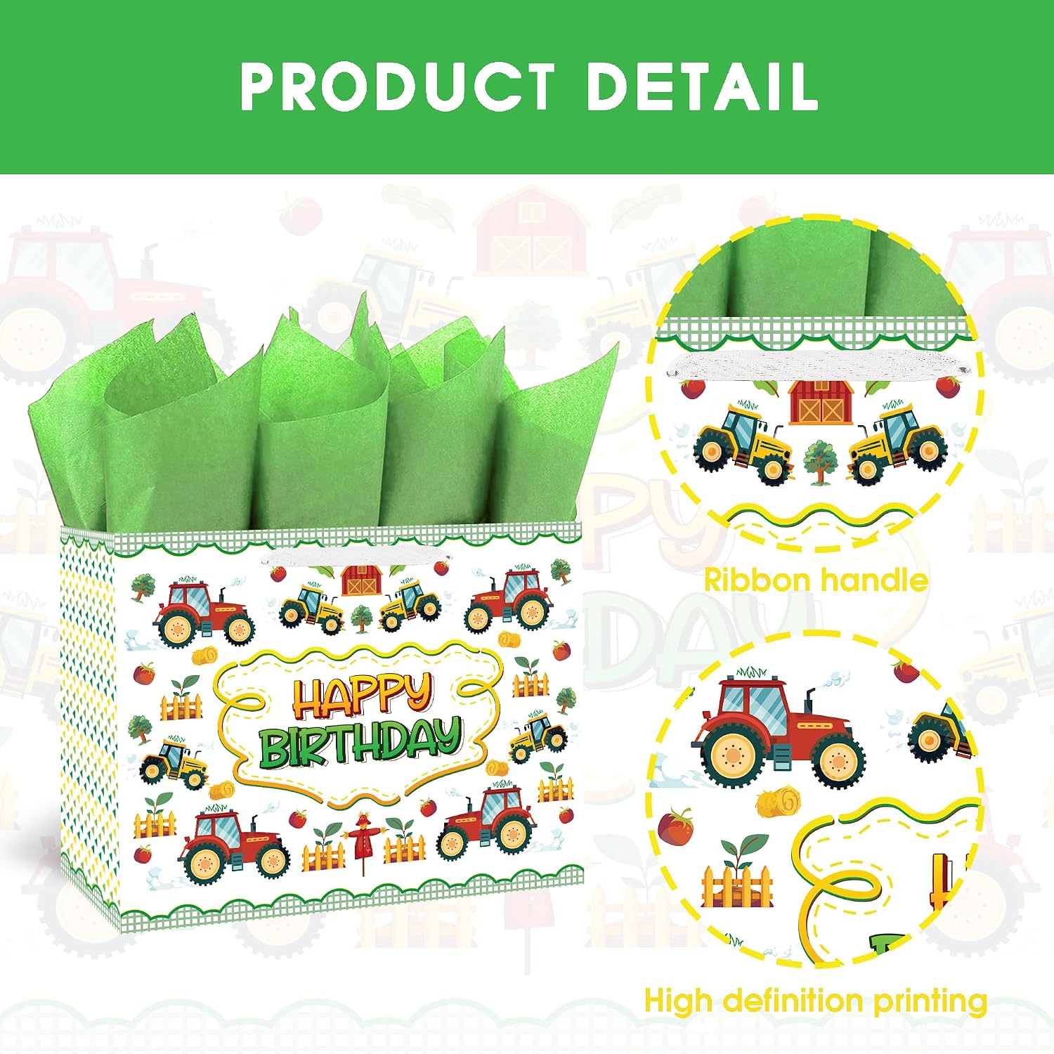 BATYONGOGA Large 13" Tractor Gift Bag with Handles for Kids image 4
