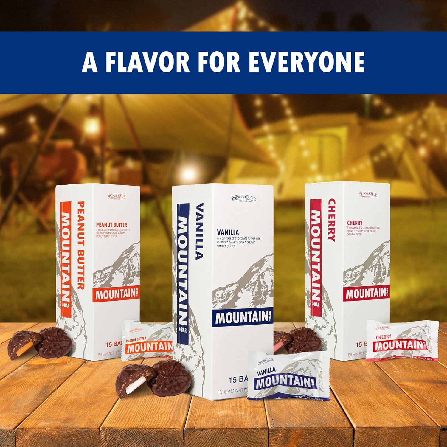 Almond Roca Case of 15 Vanilla Mountain Bars - 1.6oz Individually Wrapped Chocolate Candy Bite Size Bars - Chocolate Candy with Peanuts Pieces and Creamy Vanilla Center