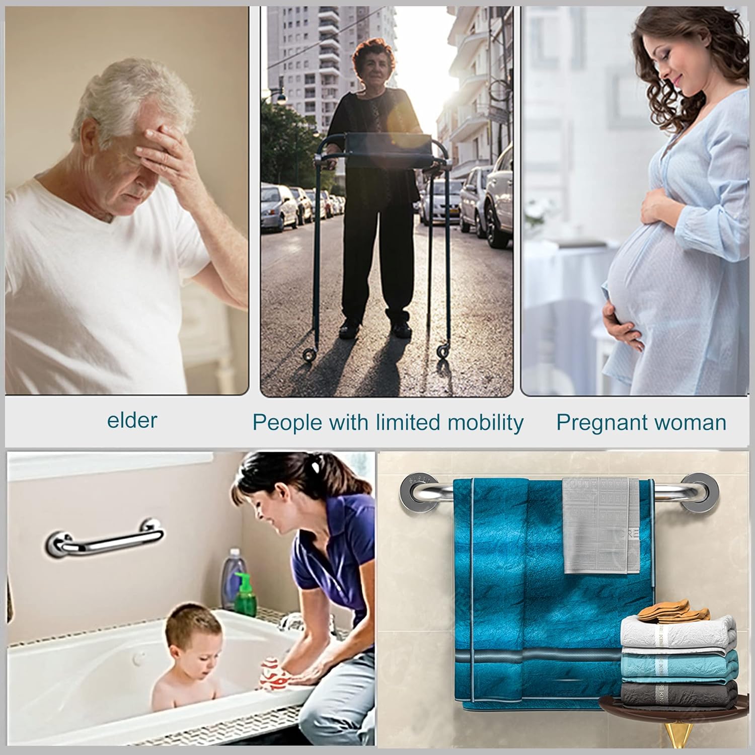 Pengchengwanli 2 Pack Shower Grab Bar, Chrome Stainless Steel Bathroom Grab Bar Handle, Safety Hand Rail Support,Handicap Elderly Senior Assist Bath (12Inch Stainless Steel Garb Bar) : Health & Household