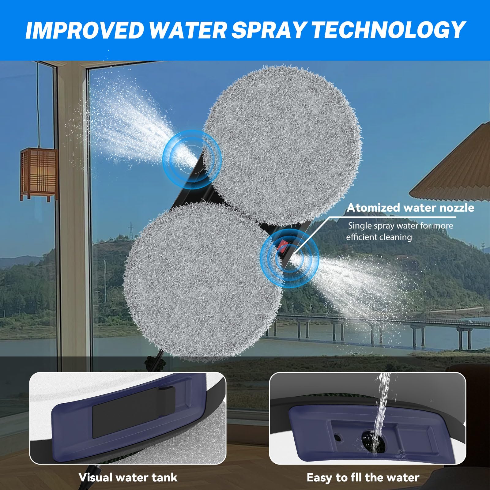 5600Pa Fensterreiniger, automatischer Fensterreiniger, doppelte Wassersprühung, Sicherheitssystem, intelligente Navigation, Fernbedienung, für alle glatten Oberflächen (weiß)