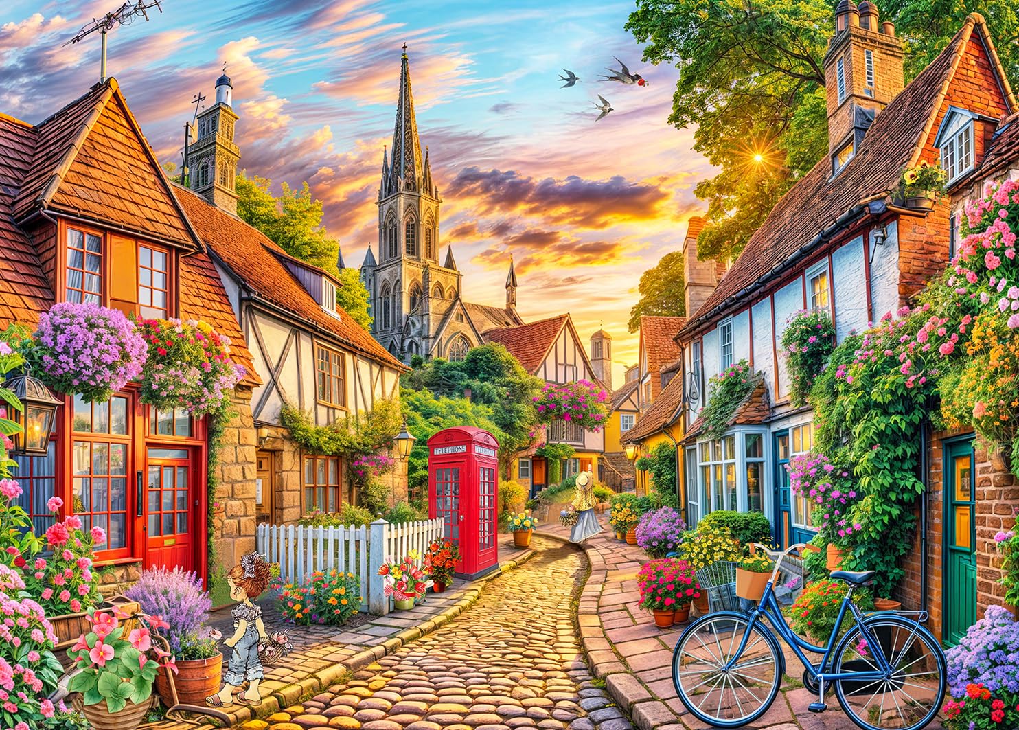 Jigsaw Puzzles for Adults 1000 Piece Puzzle for Adults 1000 Pieces Puzzle 1000 Pieces-Charming European Town with Cobblestone streetscape