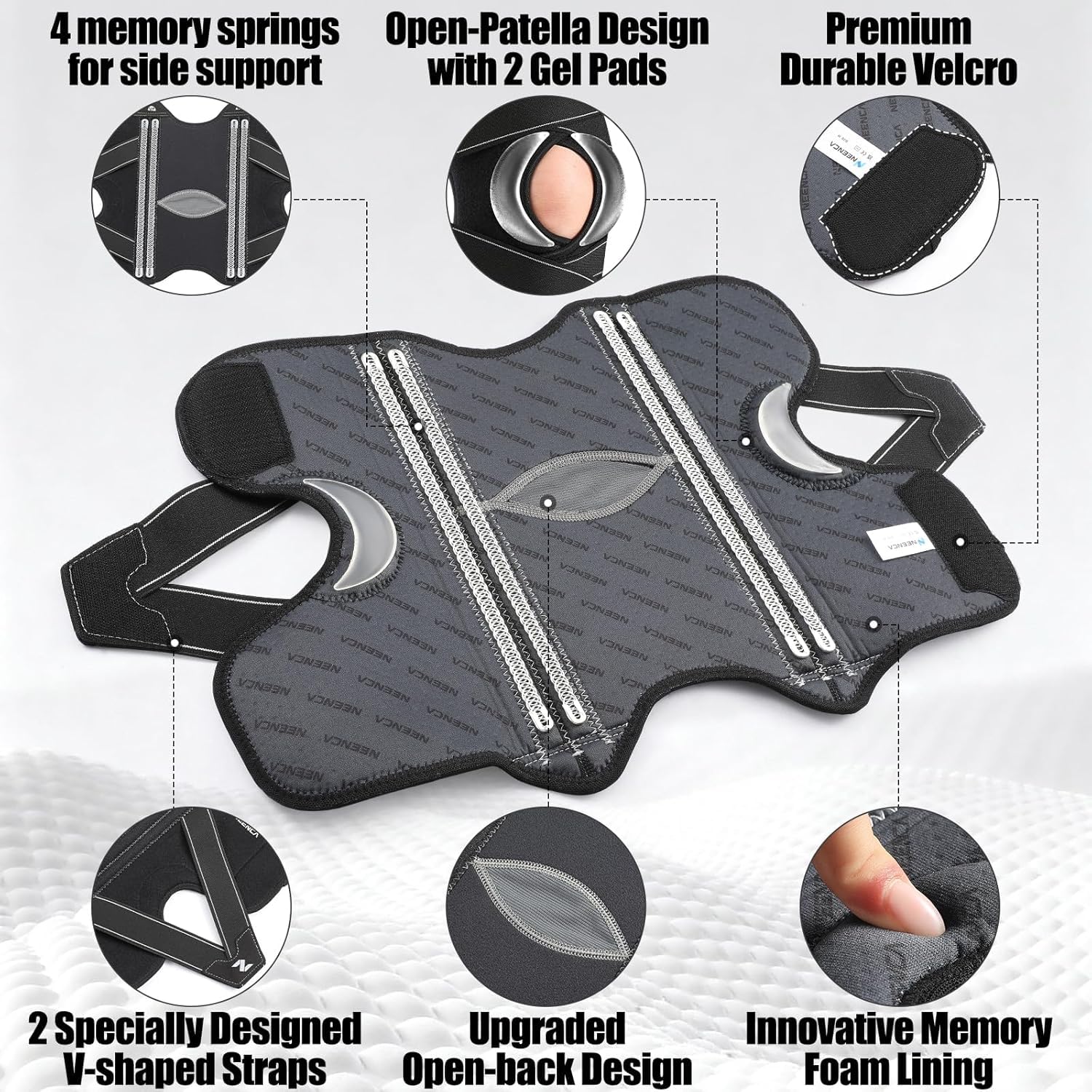 NEENCA Kniebandage für Damen Männ,Kompressions Kniestütze mit X-Straps Design-ACL, MCL, PCL,Meniskusriss & Arthritis,Stabilisierung des Gelenks mit seitlichen Stabilisatoren & Patella Gelpolstern