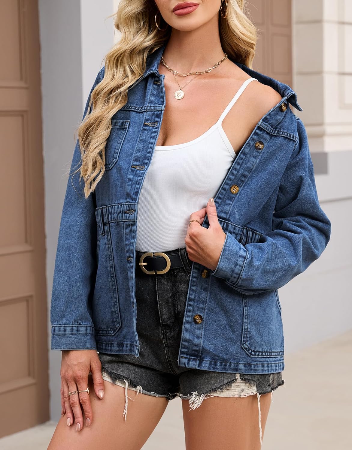 Kedera Women Oversized Denim Jacket Jean Jacket Button Down Boyfriend Shacket with Pockets - Image 5