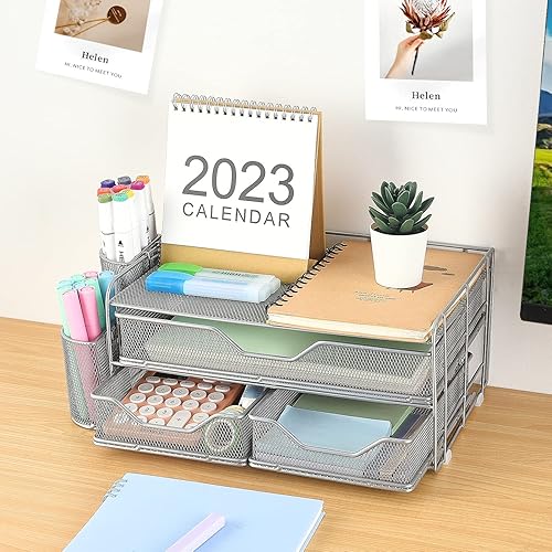 Miniatura 7 de Gianotter Organizador de cajones de escritorio de 3 niveles con 2 soportes para bolígrafos, accesorios de escritorio y organizadores de espacio de