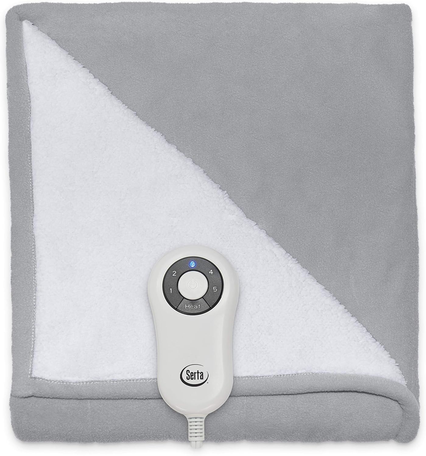 Serta | Reversible Sherpa/Fleece Heated Electric Throw Blanket, 50"x60" With 5 Setting Controller, Gray: Home & Kitchen