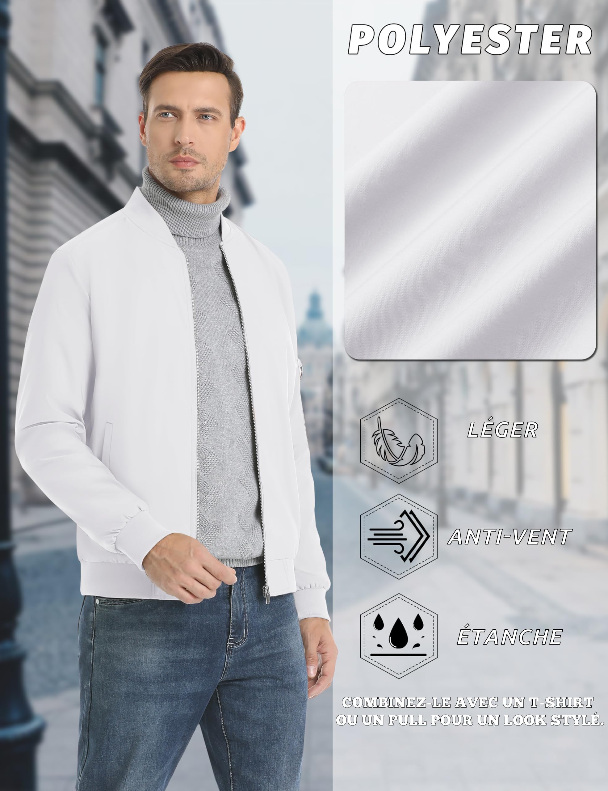 KEFITEVD Hommes Printemps Eté Blouson de Sport Golf Décontractée Léger Baseball Piste Vestes Bomber Manteaux avec Poches Polyester