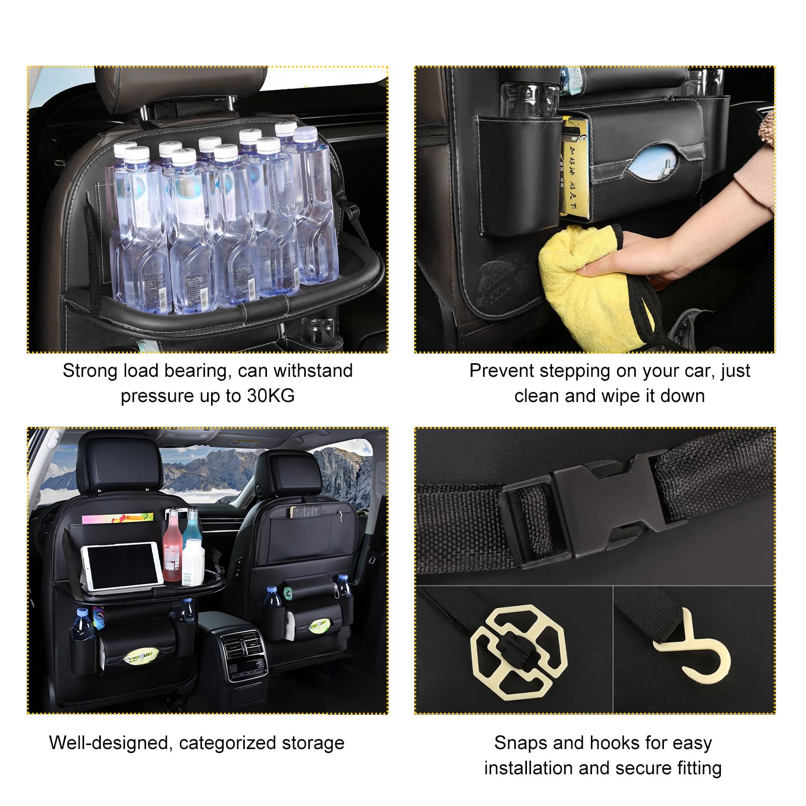 povtii 2 bolsillos traseros para asiento de coche, organizador de asiento trasero de cuero impermeable para niños, organizador de coche mejorado con bolsillos para tablet, accesorios universales para