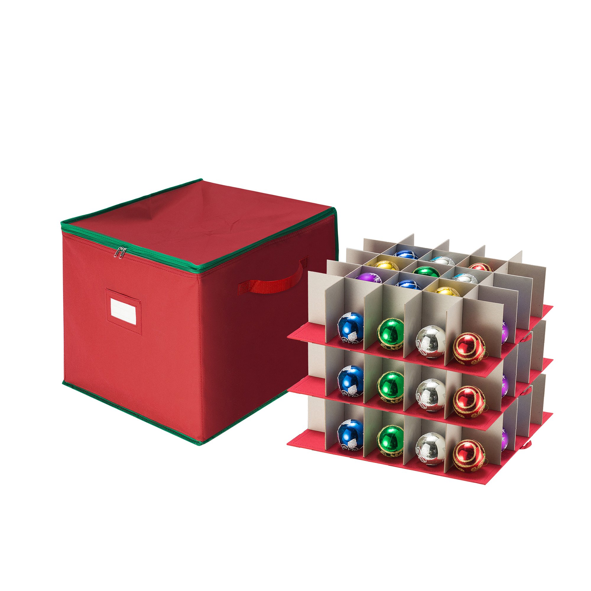 TINY TIM TOTES83-DT5535 Red Holiday Ornament Storage Chest Holds 75 Bulbs w/Dividers, Case