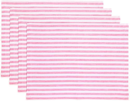 Miniatura 11 de Solino Home Amalfi - Manteles individuales a rayas, de 14 x 19 pulgadas, juego de 4 unidades, tela natural, lino europeo, 100 % lino puro, hechos a