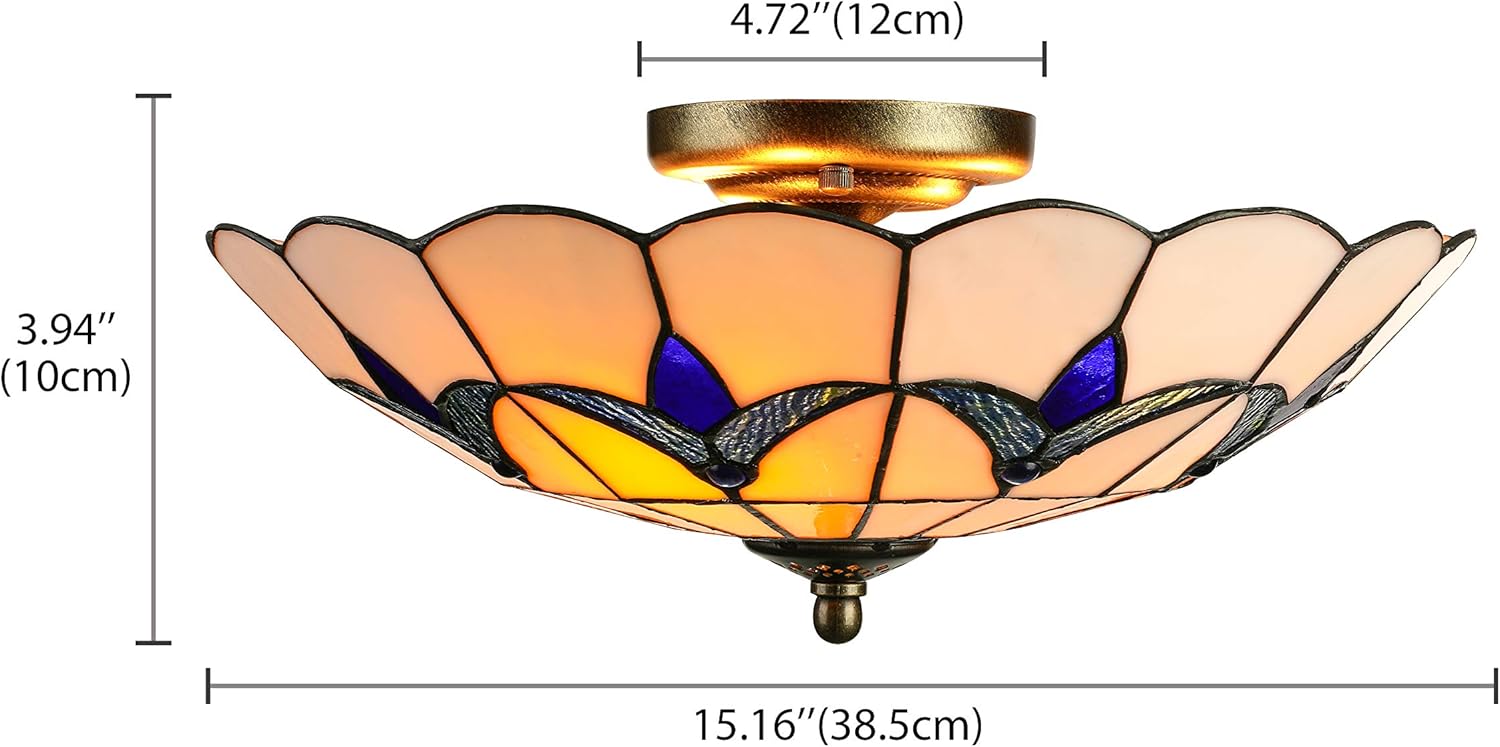 Blасk Frіdау - 50% оƒƒ BAYCHEER HL298682 Tiffany Style Ceiling Fixture Flush Mount Ceiling Light Mediterranean Glass Shade Lamp Semi Flush Mount Light use 3 E26 Light Bulbs Blue and White
