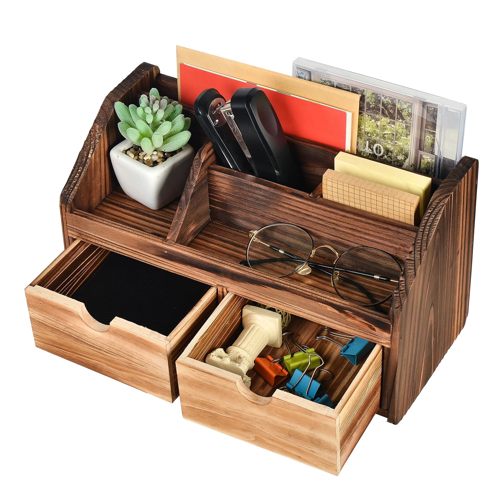 Relaxdays Desk Organiser With Document Holder, 10 Compartments, H X W X D: 27.5 X 32.5 X 25 Cm, MDF Desk Organizer, Light Brown - View #13