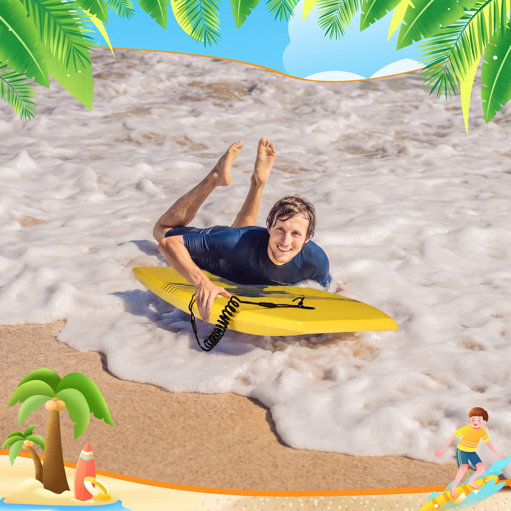 Blueweenly Bodyboards für Strand, leichte PE-Bodyboard-Surfbretter mit EPS-Kern, Handgelenk-Leine, XPE-Deck und HDPE-glatte Unterseite, für Kinder, Teenager, Erwachsene, Pool-Surfen, 2 Stück