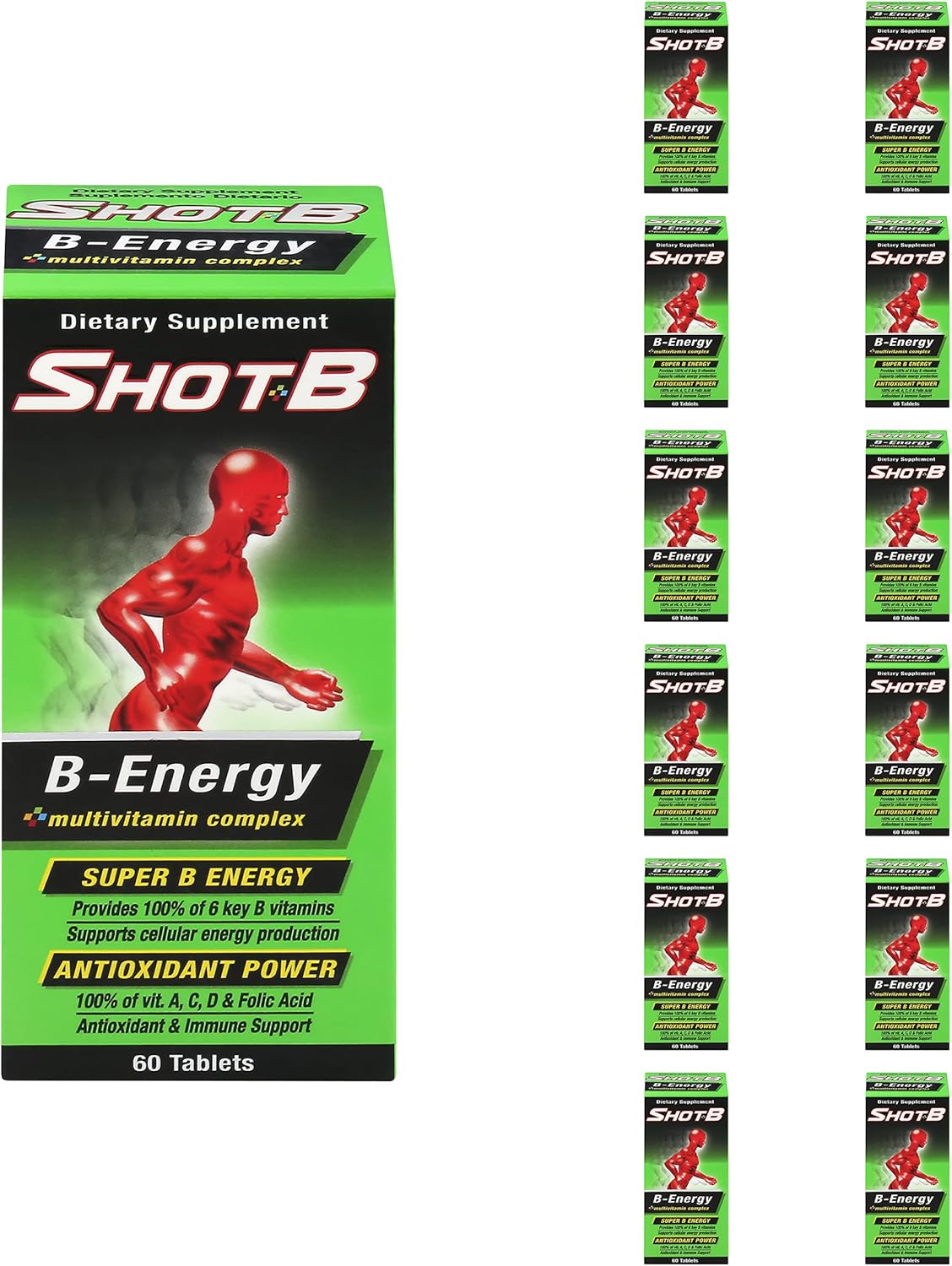 Shot B Energy Multivitamin, 60 Count Pack of 12 Health