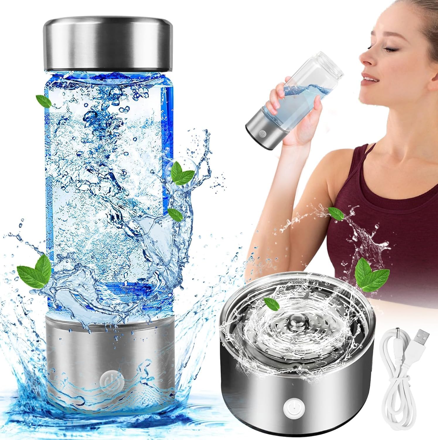 BUY RELIABLE LLC Portable Water Ionizer and Hydrogen Water Bottle, Generates Clean Water in Minutes, 3 Modes, Travel Size (Rich Silver)