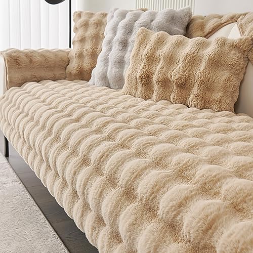 Funda de sofá suave y cálida de piel sintética, gruesa y peluda, antideslizante, de terciopelo de felpa, protector de muebles para sala de estar,
