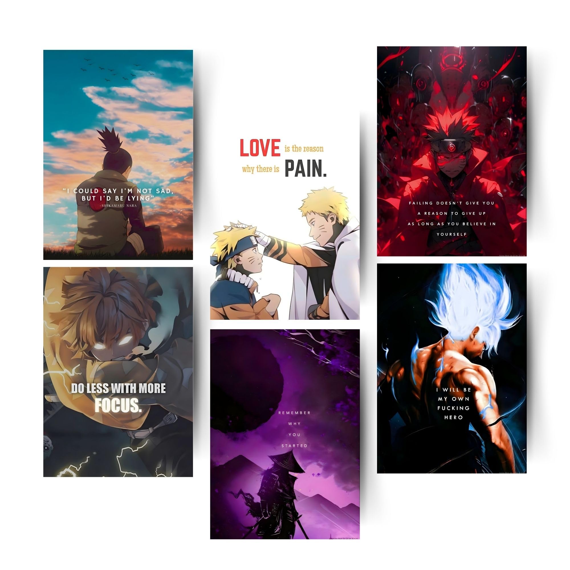 Posters Inc Anime Motivational Poster A4 Size Pack of 6 Perfect Wall Decoration for Offices, Bedrooms, Hostels, Study & Living Rooms Featuring Quotes, 300 GSM Matte Paper, Aesthetic Designs & Positive Vibes Glue Dots Included-image-12