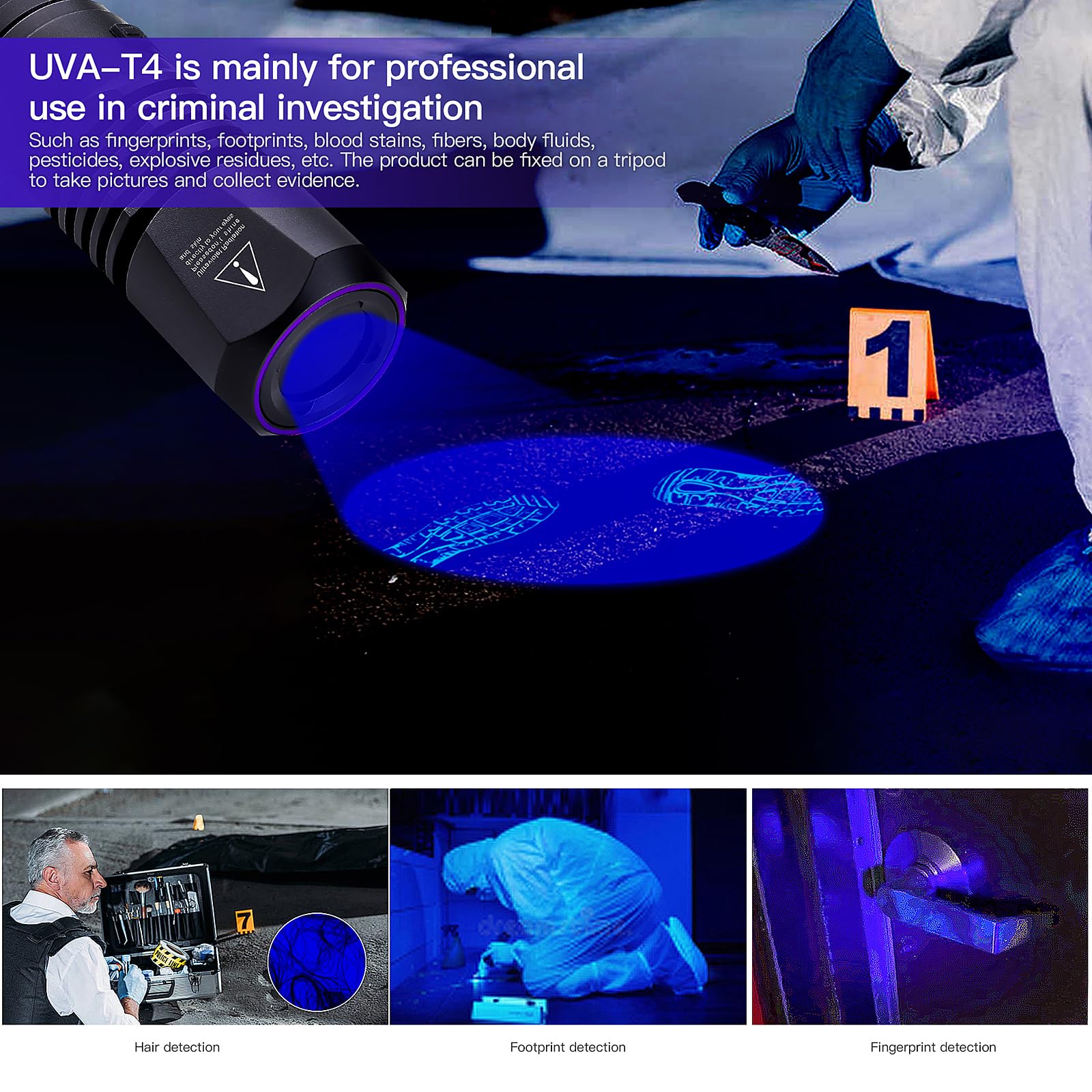 Linterna UV de 365 nm, linterna negra de grado profesional, luz negra recargable por USB para detección de orina de mascotas, curado de resina, seguimiento de sangre, rocas, detección de fugas de aire