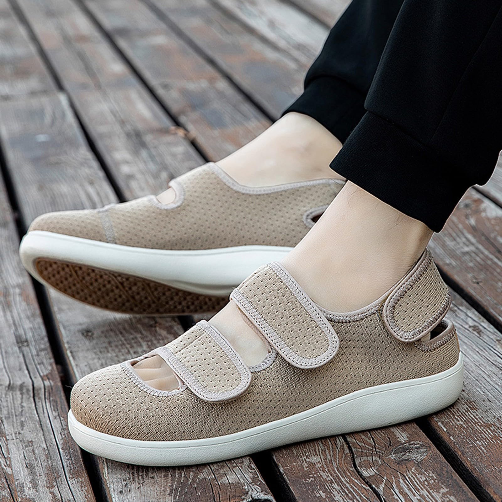 Hsyooes Hausschuhe Damen Klettverschlus Diabetiker Sandalen Herren