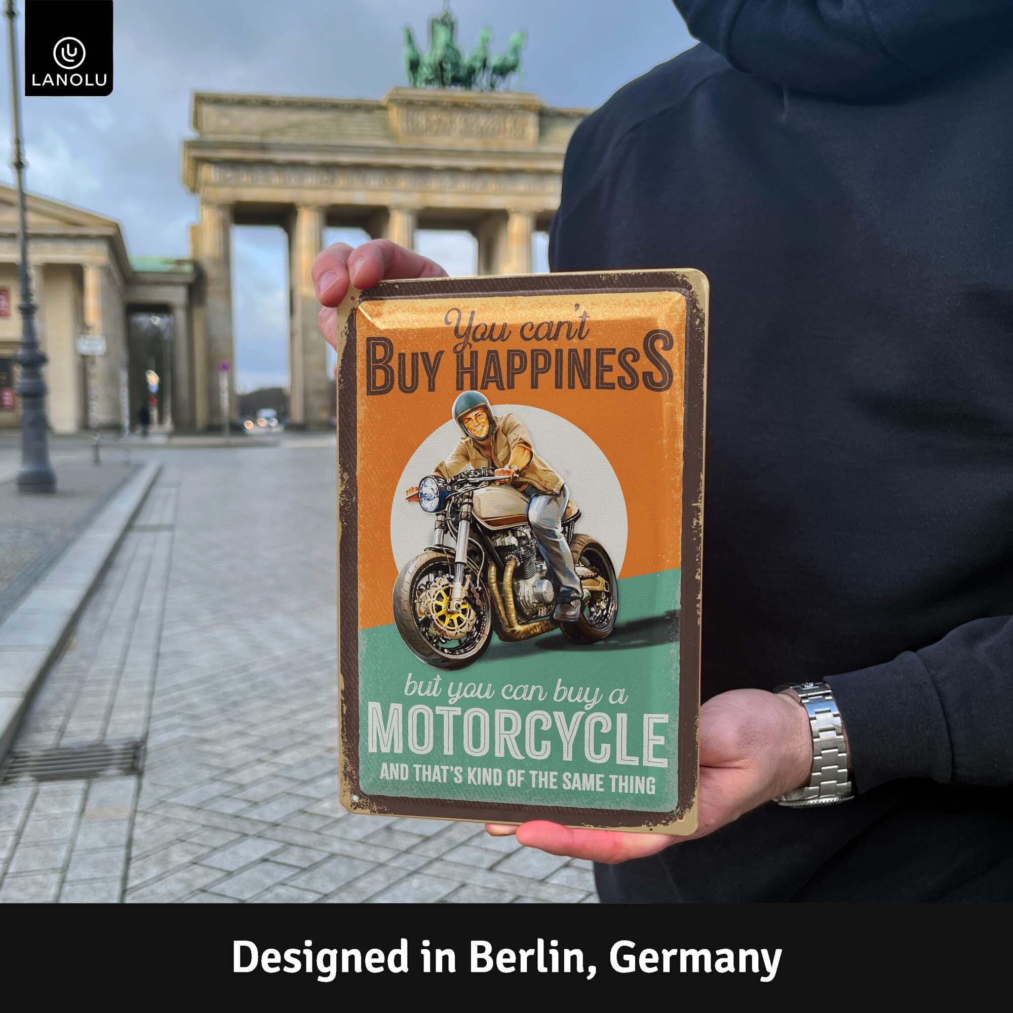 Targa In Metallo Vintage Con Motivo Motociclista – 30,5x20,3 Cm – Decorazione Da Parete Per Garage E Pub – Regalo Per Appassionati Di Moto