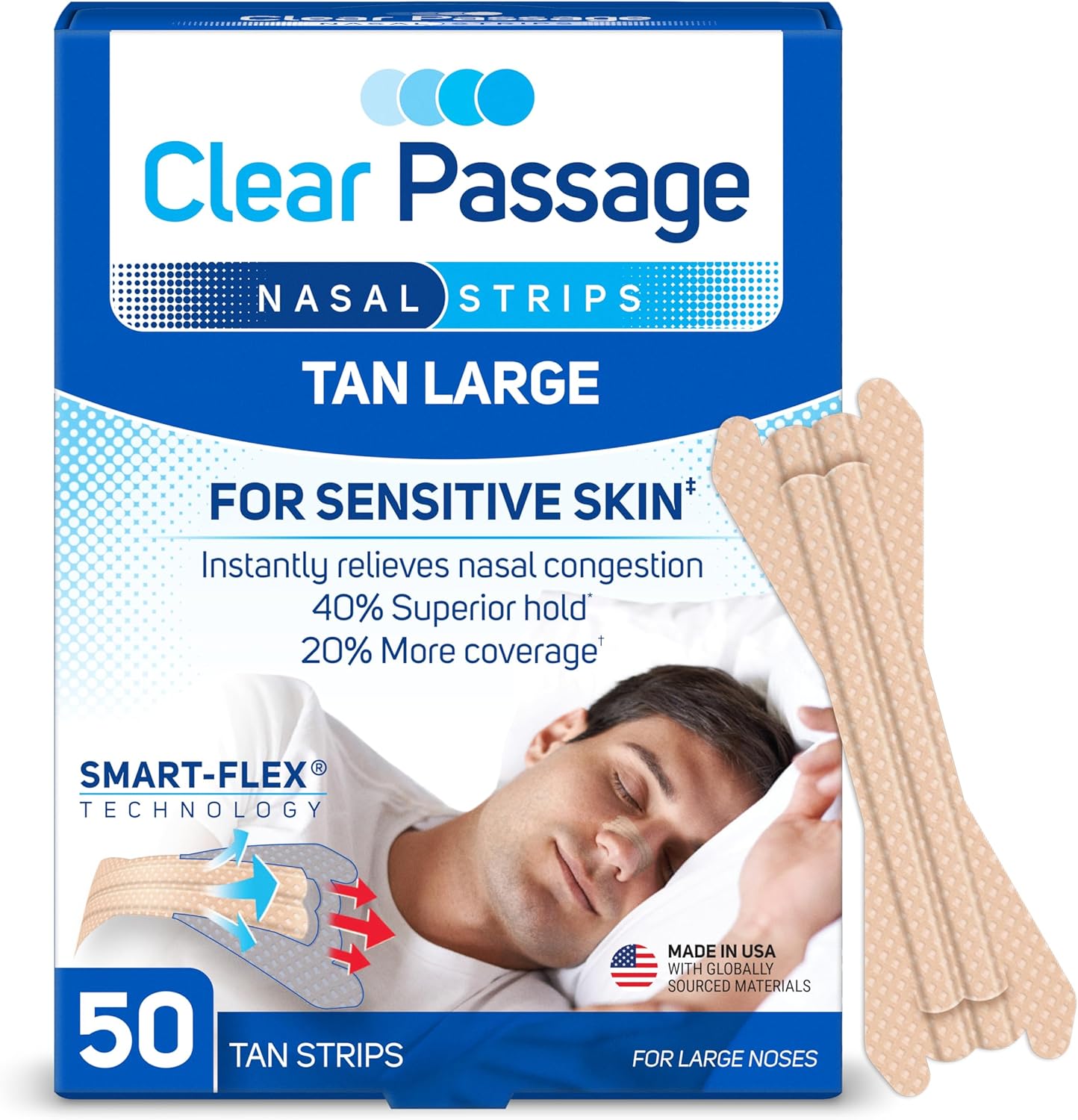 Clear Passage Nasal Strips, Tan Large, 26 Count (Pack of 36) | Works Instantly to Improve Sleep, Reduce Snoring, Relieve Nasal Congestion Due to Colds & Allergies