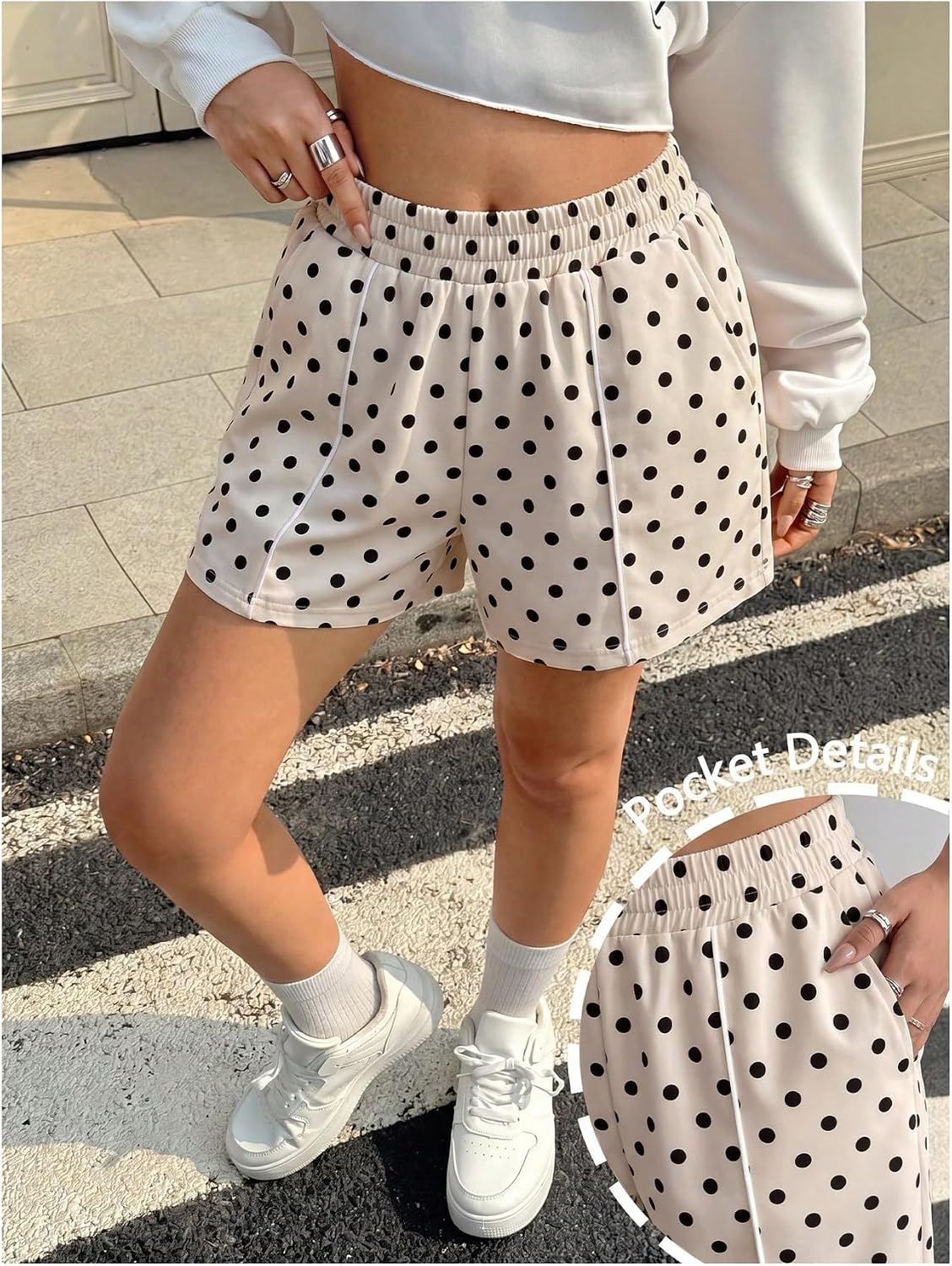 MakeMeChic Women's Polka Dots Track Shorts Y2k High Waist Workout Running Sweat Shorts