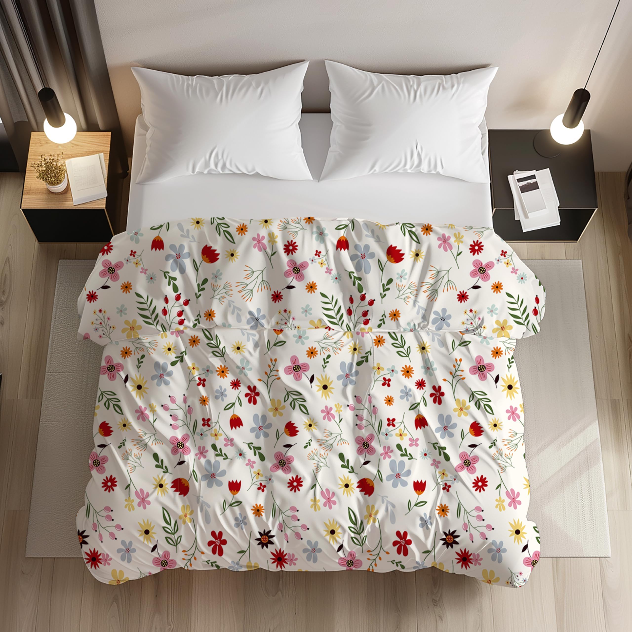 LOOMLYFE 200TC Premium Glace Cotton Duvet Cover/Comforter Cover/Rajai Cover/Blanket Cover/Quilt Cover for Double Bed with Zipper 90"x100" inches - RedPinkFlower