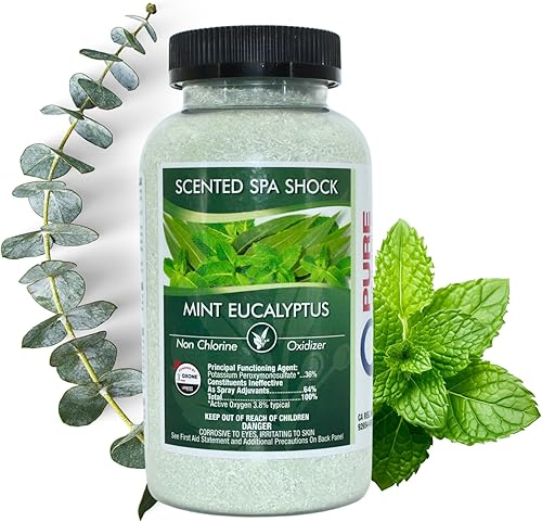 Shock de spa perfumado de eucalipto choque sin cloro para cualquier spa o jacuzzi, uso con tabletas de bromo o cloro de spa. Los cristales de