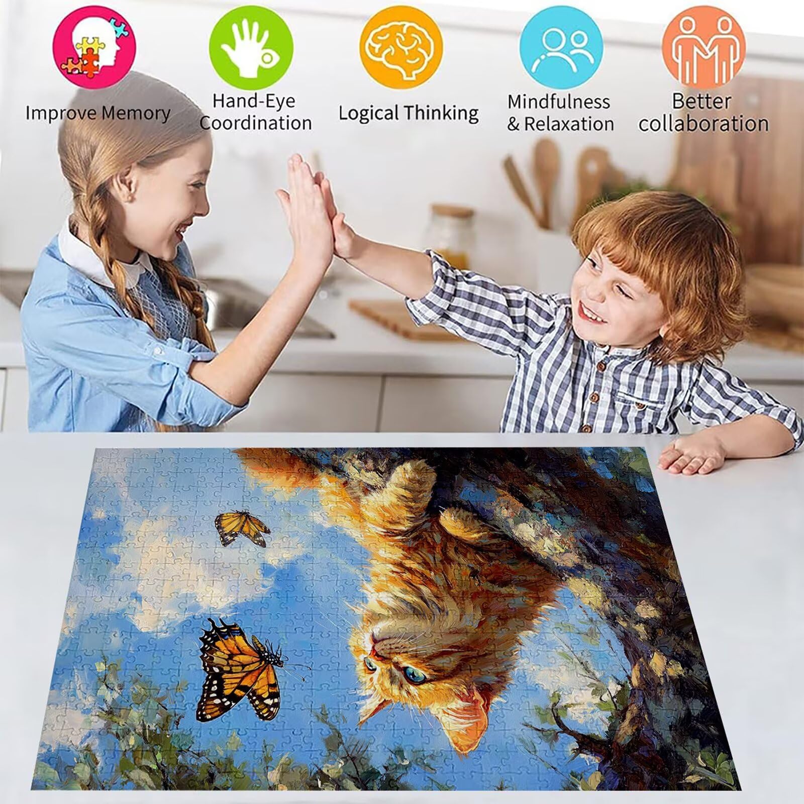 Puzzle 3000 elementów kot puzzle dorosły motyl 122 x 81 cm unikalne rzemiosło klasyczne 3D drewniana układanka do rodzinnych gier biznesowych, układanka zrób to sam do dekoracji ścian domu, prezenty C