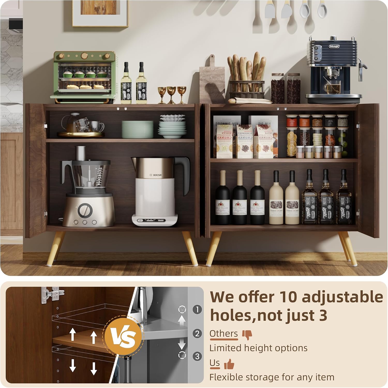 DHZ Fluted Sideboard Buffet Cabinet, 30” Wood Storage Credenza with Adjustable Shelf, Freestanding Accent Cabinet, Space-Saving Console Coffee Bar Cabinet for Living Room, Kitchen