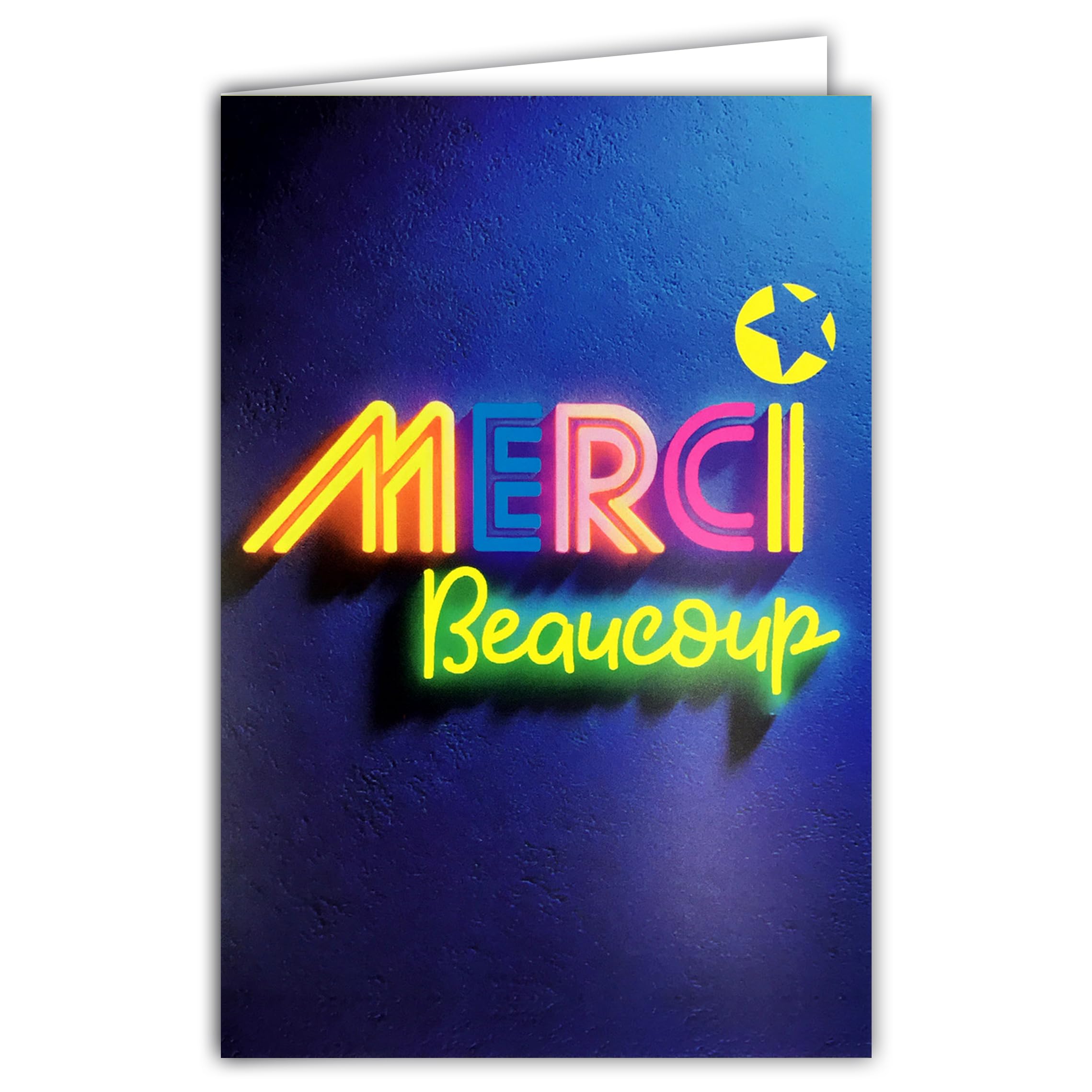 69-8124 Neon Card Text Neon Thank You Many Thank You with Envelope 12 x 17.5 cm White Inner Star for Writing Your Recognition – Real Fluorescent Inks – Created and Made in France