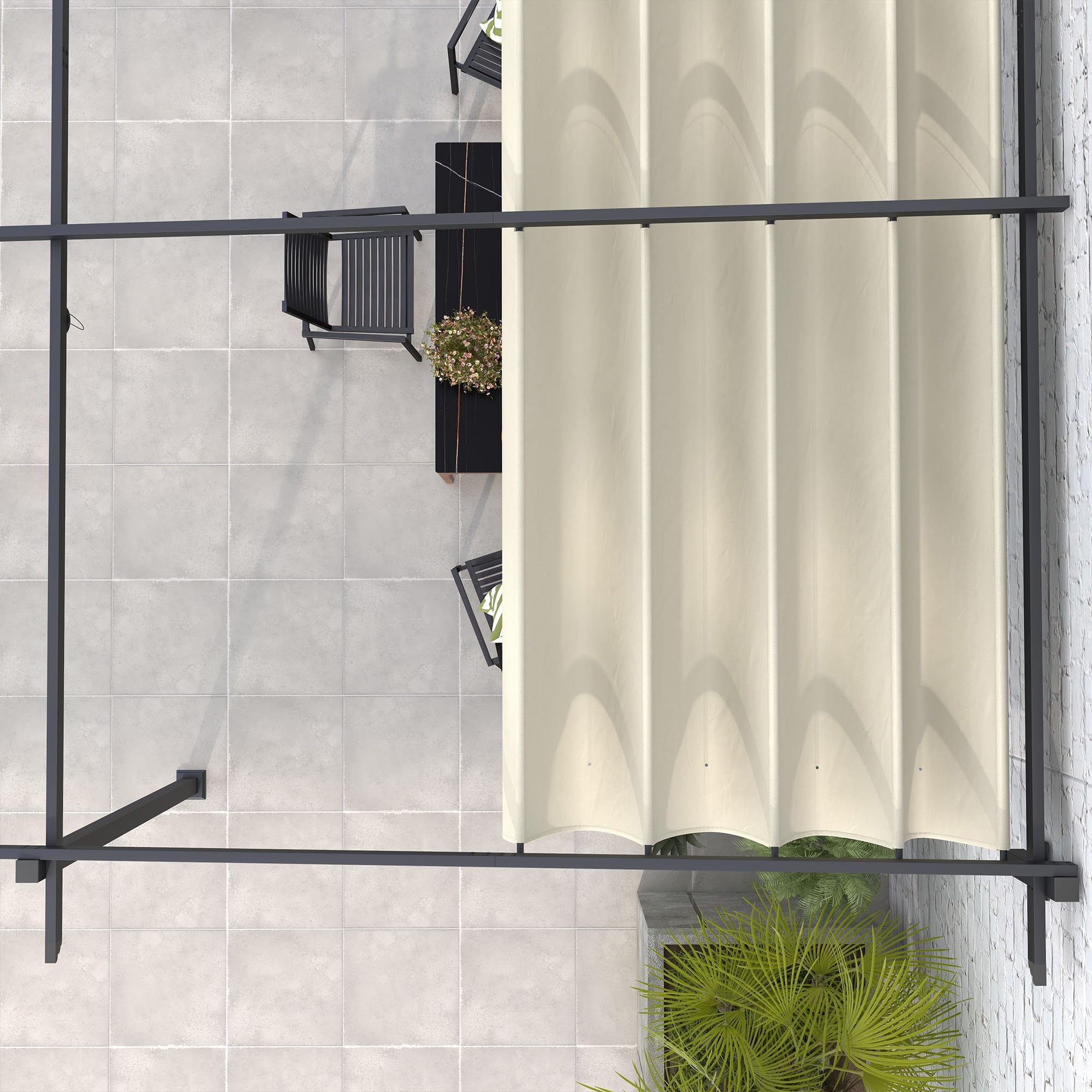 Outsunny Pérgola de Pared 4x3 m Cenador de Jardín con Techo Retráctil de Poliéster y Marco de Acero para Celebraciones Fiestas Bodas Crema y Gris Oscuro | Cenador de Jardín, Techo de Poliéster, Marco de Acero, para Celebraciones Fiestas Bodas
