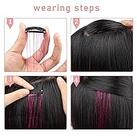 Vista 4 de Ubeleco Kit de oropel para cabello negro de 12 piezas, accesorios de cabello con clip de 52 cm, kit de oropel de pelo de hada para Navidad y Año