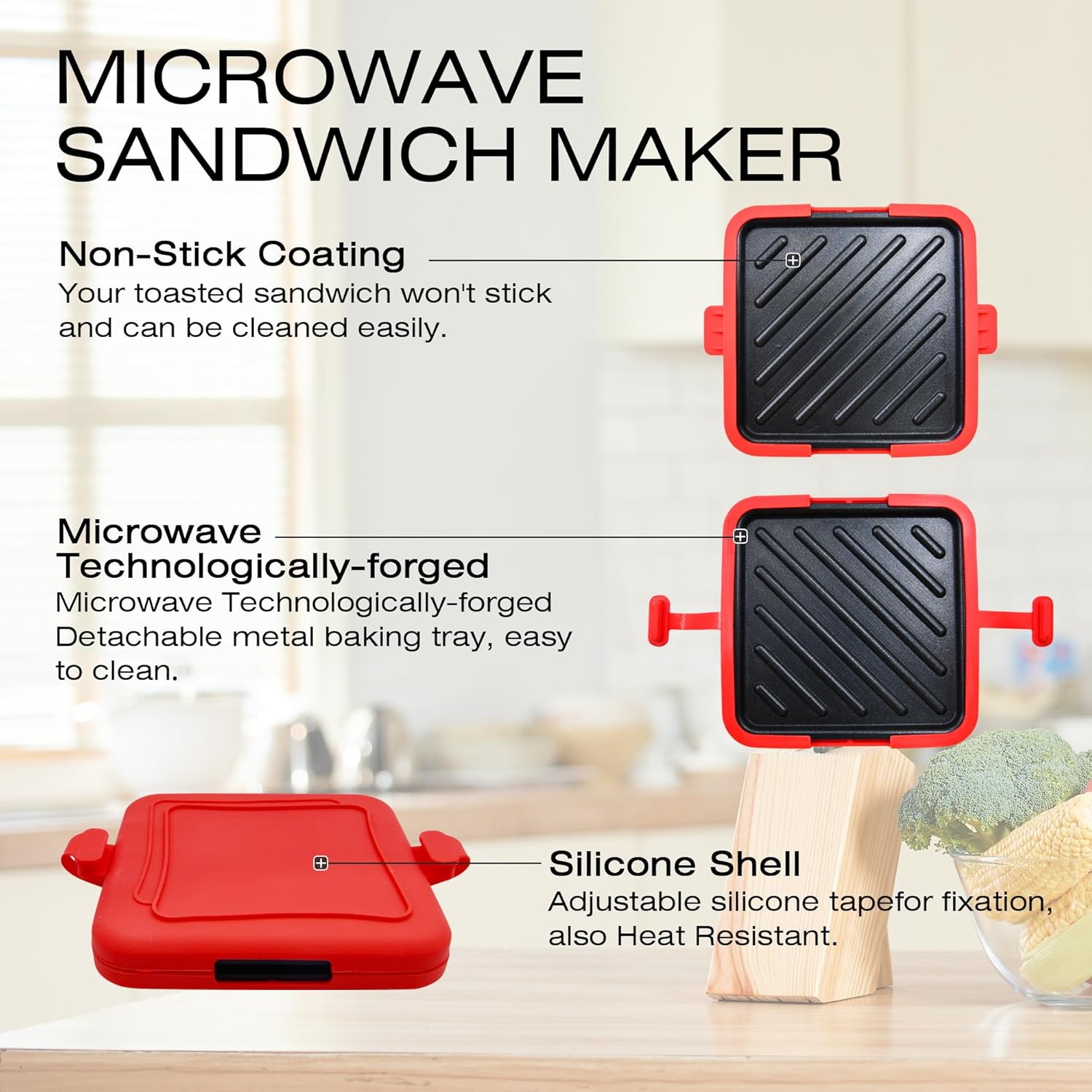 Microwave Toastie Sandwich Maker, Microwave Toaster, Sandwich Maker, Panini Maker, Dishwasher Safe,NO Electricity,Wireless,Time Saving,Fast,Toastie Safe in Microwave Oven