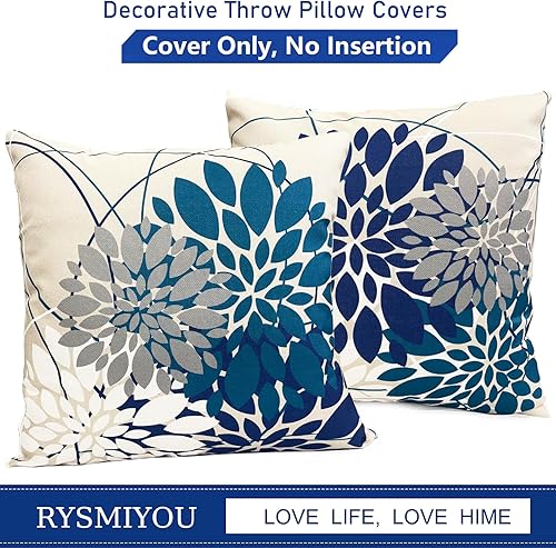 Miniatura 5 de Juego de 2 fundas de almohada decorativas azules de 22 x 22 pulgadas para sofá, sala de estar, dormitorio, automóvil al aire libre, funda de