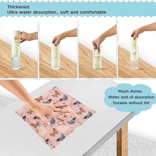 Miniatura 3 de Cute Chickens Flowers Cotton Decorative Microfiber Kitchen Dish Towels Fast Drying 6 Pack Dish Tea Towels Reusable for Restaurant Sink