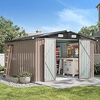 Vista 8 de Aoxun Cobertizo de almacenamiento al aire libre de 10 x 8 pies con puerta grande bisagrada doble Cobertizo de jardín de utilidad con puerta