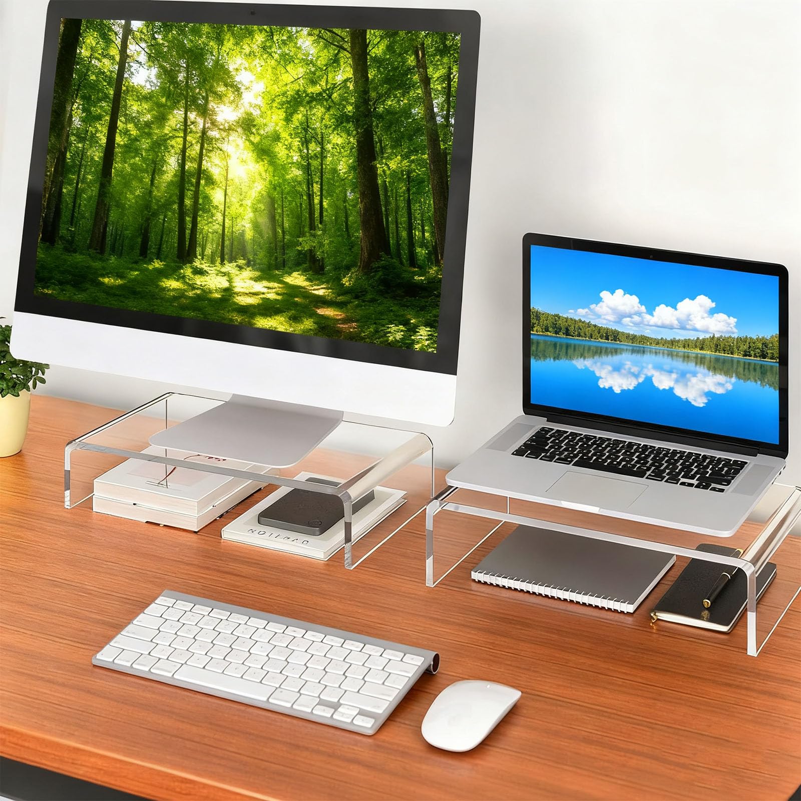 Support D'écran Acrylique Transparent, Rehausseur Ecran PC Bureau, pour Ordinateur Portable, 36 x 19 x 10 cm