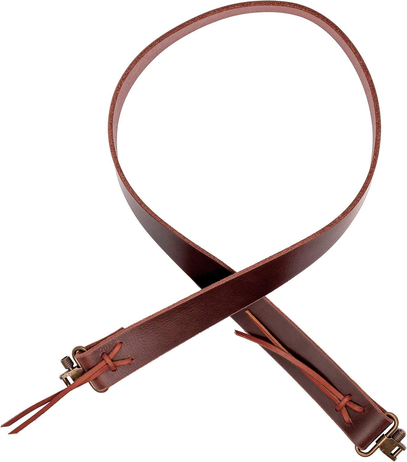 USA Handmade Simple Fixed Length Rifle Sling 1.25" Wide Brown Buffalo Leather Rawhide Lace Antique Brass Finish SWIVELS Included! Two Point Sling (Model FL2)