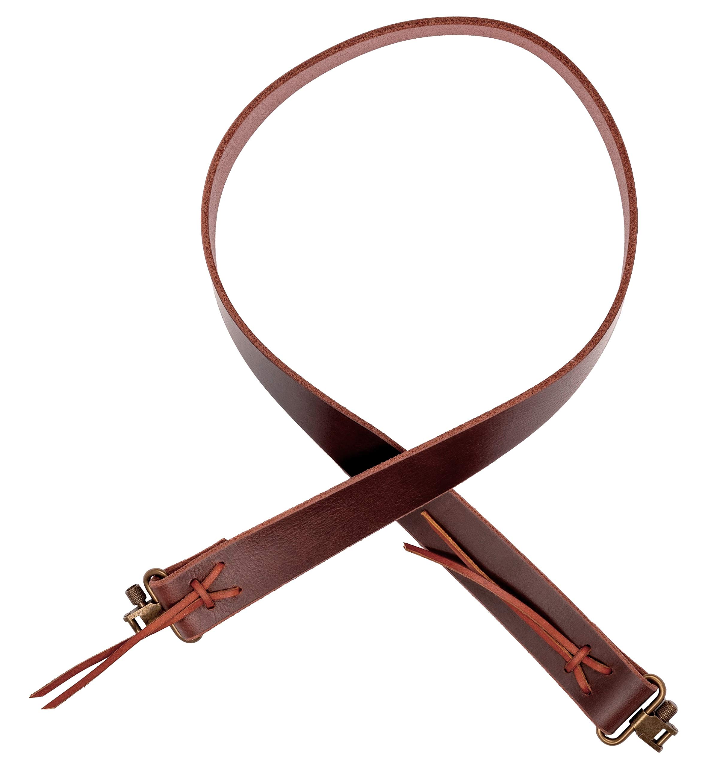 USA Handmade Simple Fixed Length Rifle Sling 1.25" Wide Brown Buffalo Leather Rawhide Lace Antique Brass Finish SWIVELS Included! Two Point Sling (Model FL2)
